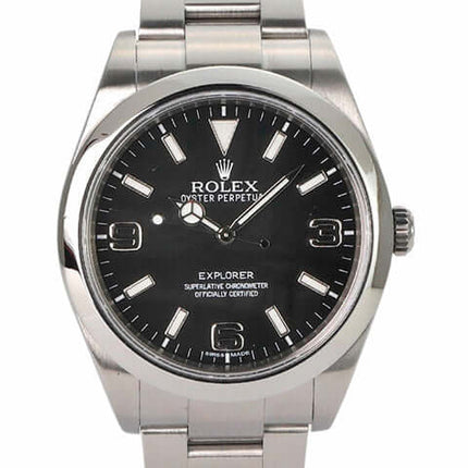 Rolex Explorer I Edelstahl 214270; schwarzes Zifferblatt, polierte Lünette, Oyster-Armband, Ref. 2013, Automatik-Chronometer.