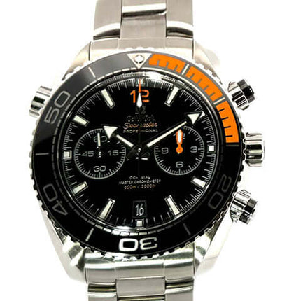 Omega Seamaster Planet Ocean 600M Chronograph Ref. 215.30.46.51.01.002 mit Edelstahlgehäuse und Armband, schwarze Keramiklünette, orange Akzente