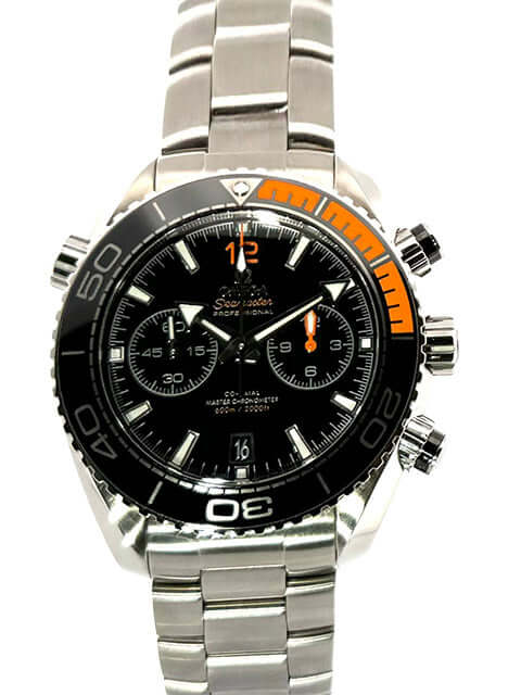 Omega Seamaster Planet Ocean 600M Chronograph Ref. 215.30.46.51.01.002 mit Edelstahlgehäuse und Armband, schwarze Keramiklünette, orange Akzente