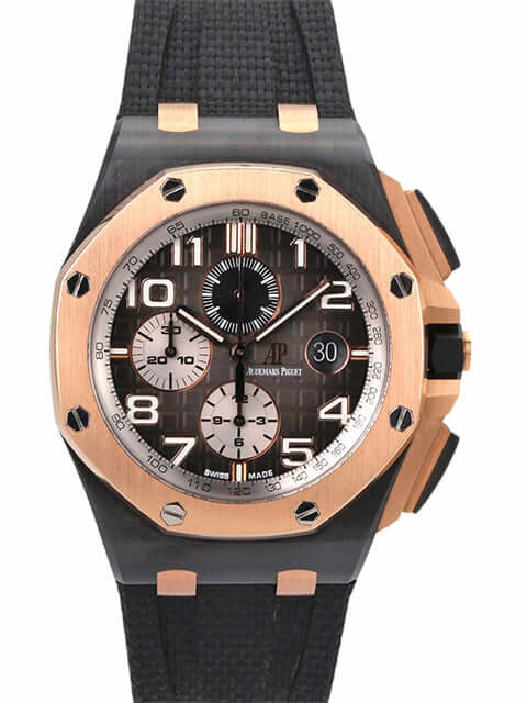 Audemars Piguet Royal Oak Offshore Chronograph mit Roségold-Lünette und schwarzem Kautschukband, Modell 26405NR.OO.A002CA.01.A.