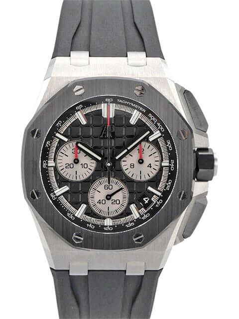 Audemars Piguet Royal Oak Offshore Chronograph 26420SO, Edelstahlgehäuse, schwarzes Zifferblatt, Kautschukband.