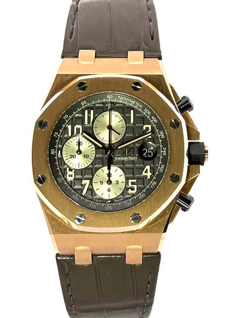 Audemars Piguet Royal Oak Offshore 26470OR.OO.A125CR.01 mit roségoldenem Gehäuse und braunem Krokodilleder Armband