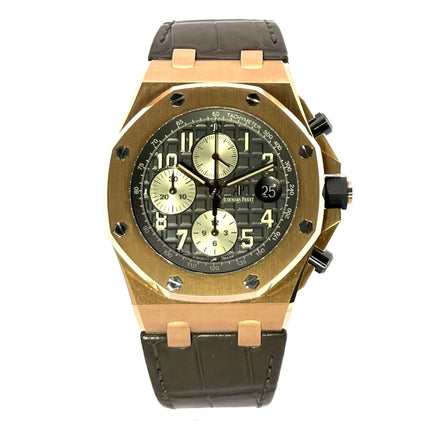 Audemars Piguet Royal Oak Offshore 26470OR.OO.A125CR.01 Herrenuhr in Roségold mit braunem Krokodilleder Armband und grauem Zifferblatt