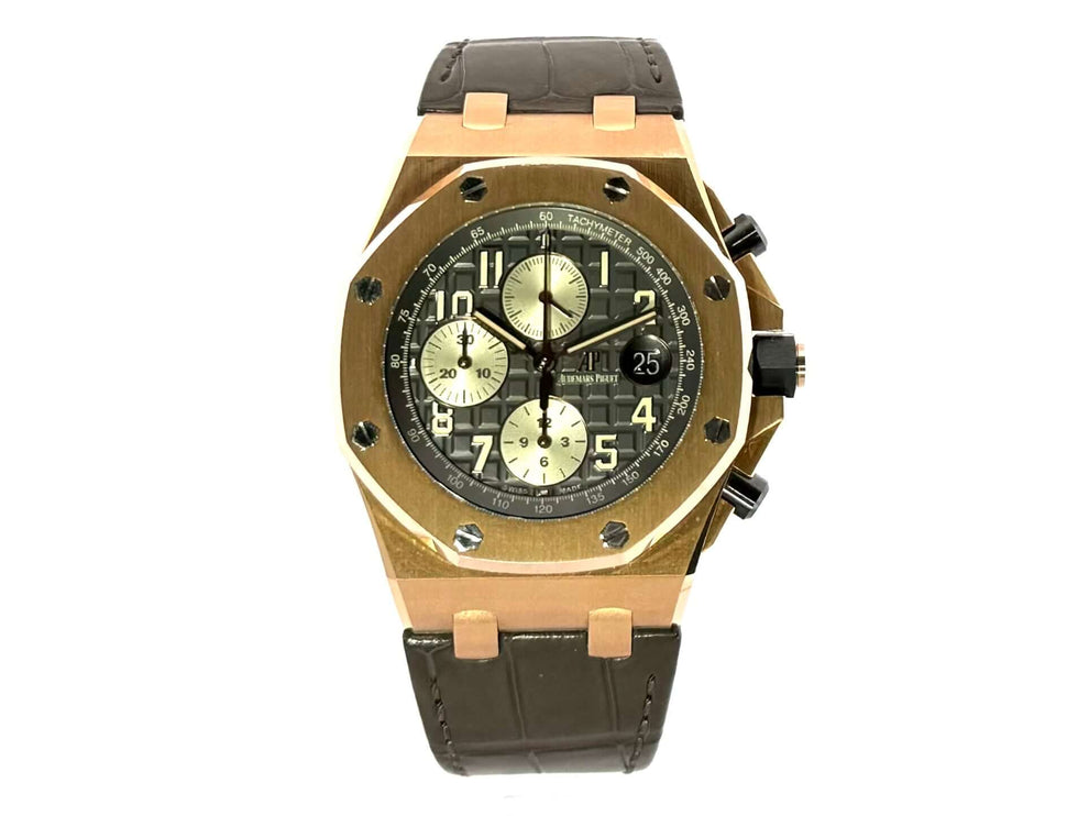 Audemars Piguet Royal Oak Offshore 26470OR.OO.A125CR.01 Herrenuhr in Roségold mit braunem Krokodilleder Armband und grauem Zifferblatt