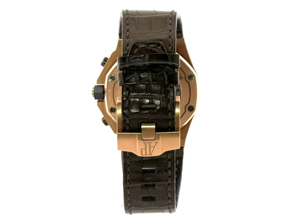 Audemars Piguet Royal Oak Offshore 26470OR.OO.A125CR.01 in Roségold mit braunem Krokodillederarmband und Roségold-Dornschließe, Rückansicht