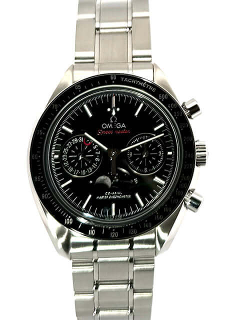 Omega Speedmaster Moonwatch Moonphase Chronometer 304.30.44.52.01.001 aus Edelstahl mit schwarzem Zifferblatt und Tachymeterskala