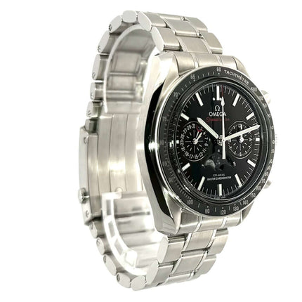 Omega Speedmaster Moonwatch Mondphase Chronometer 304.30.44.52.01.001 aus Edelstahl mit schwarzem Zifferblatt und Edelstahlarmband