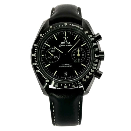 Omega Speedmaster Moonwatch Dark Side Pitch Black 311.92.44.51.01.004, schwarze Keramik, schwarzes Zifferblatt, schwarzes Lederband