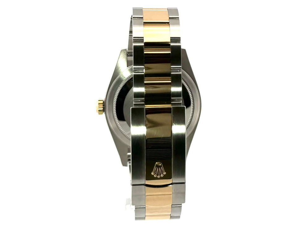 Rückseite der Rolex Sky-Dweller Edelstahl-Gelbgold 326933, schwarzes Zifferblatt, Oyster-Armband aus Edelstahl und Gelbgold