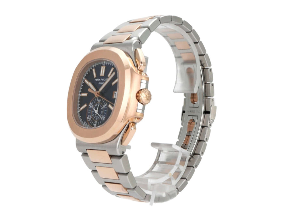 Patek Philippe Nautilus 5980/1AR-001 Uhr aus Edelstahl und Roségold mit blauem Zifferblatt und Automatikaufzug.