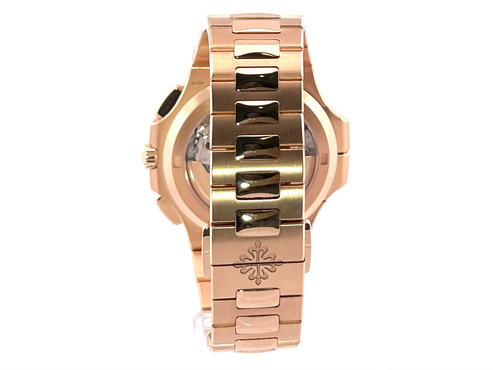 Rückansicht der Patek Philippe Nautilus 5990/1R-001 Armband und Gehäuse aus 18 kt Roségold