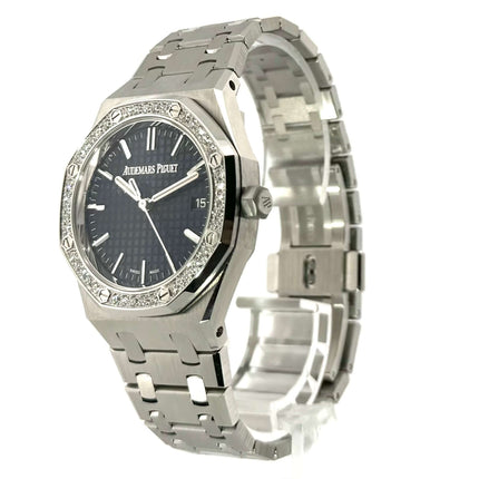 Audemars Piguet Royal Oak Automatik 77451ST.ZZ.1361ST.04 Edelstahlgehäuse mit 40 Diamanten und blauem Zifferblatt