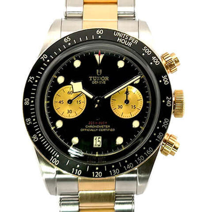 Tudor Black Bay Chrono Stahl Gold 79363N-0001, 41mm Edelstahl/Gelbgoldgehäuse, schwarzes Zifferblatt, Automatikuhrwerk, Edelstahl/Gelbgoldband.