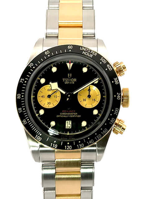 Tudor Black Bay Chrono Stahl Gold 79363N-0001, 41mm Edelstahl/Gelbgoldgehäuse, schwarzes Zifferblatt, Automatikuhrwerk, Edelstahl/Gelbgoldband.