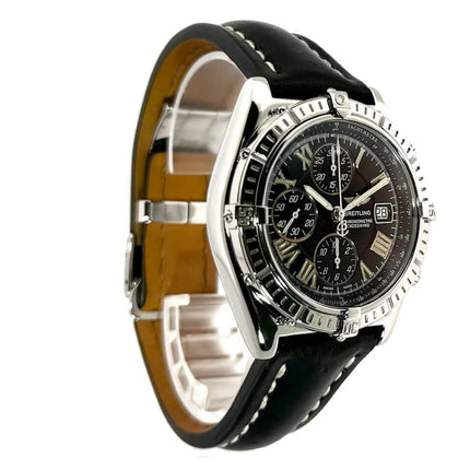 Breitling Crosswind Chronograph Ref. A13355-104 mit schwarzem Lederarmband und schwarzem Zifferblatt, Edelstahlgehäuse, aus 2001