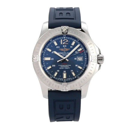 Breitling Colt Automatic A1738811.C906.158S.A20S.1, blaue Uhr mit Kautschukband und Leuchtindizes.