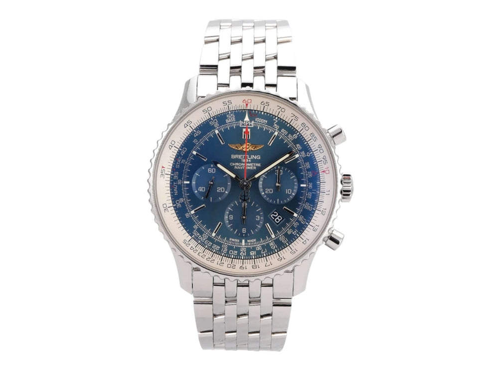 Breitling Navitimer 01 46 mm AB012721.C889.443A Edelstahl Uhr mit blauem Zifferblatt und chronographischen Funktionen.