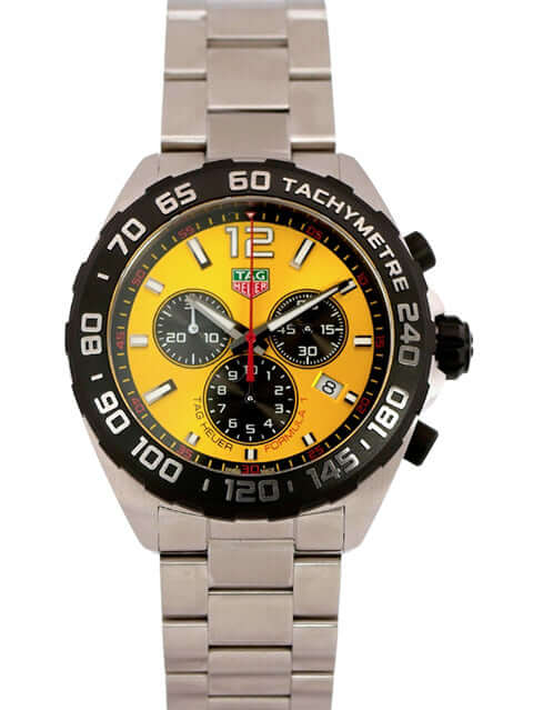 TAG Heuer Formula 1 Chronograph CAZ101AM.BA0842, gelb/schwarzes Zifferblatt, Edelstahlgehäuse und -band, Tachymeter-Lünette