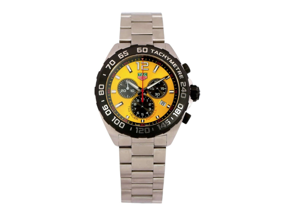 TAG Heuer Formula 1 Chronograph 43 mm CAZ101AM.BA0842 mit gelb/schwarzem Zifferblatt und Edelstahlband