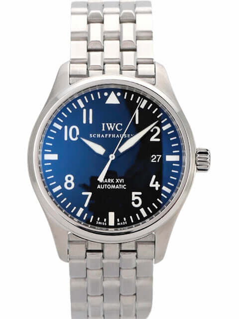 IWC Pilots Watch Mark XVI IW325501 mit schwarzem Zifferblatt, Edelstahlgehäuse und Armband