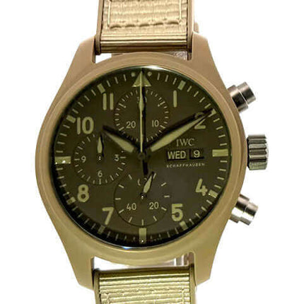 IWC Pilots Watch Chronograph 41 Top Gun Mojave Desert IW389402, braunes Zifferblatt und beiges Kautschukband