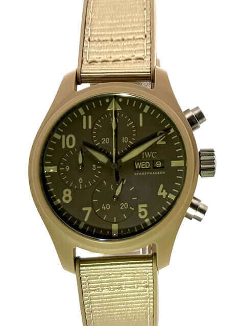 IWC Pilots Watch Chronograph 41 Top Gun Mojave Desert IW389402, braunes Zifferblatt und beiges Kautschukband