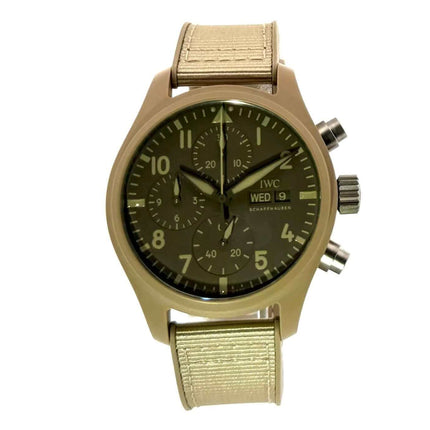 IWC Pilots Watch Chronograph 41 Top Gun Mojave Desert IW389402 mit Keramikgehäuse und beigem Kautschukband