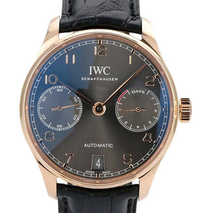 IWC Portugieser Automatic 7 Tage IW500702 in Rotgold mit schwarzem Lederarmband und grauem Zifferblatt