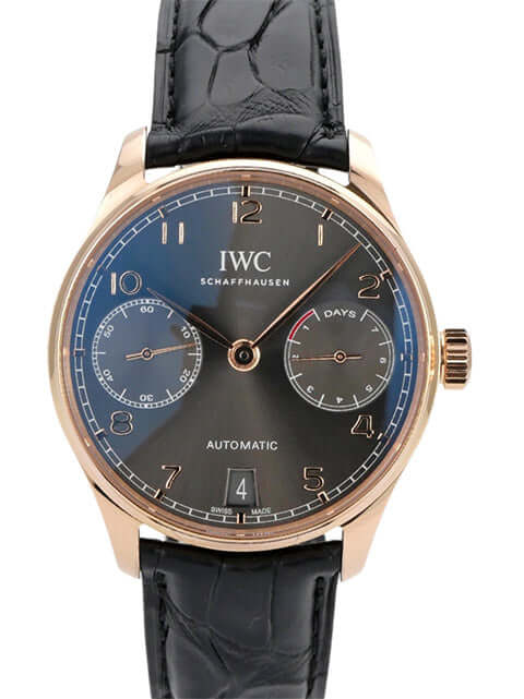 IWC Portugieser Automatic 7 Tage IW500702 in Rotgold mit schwarzem Lederarmband und grauem Zifferblatt