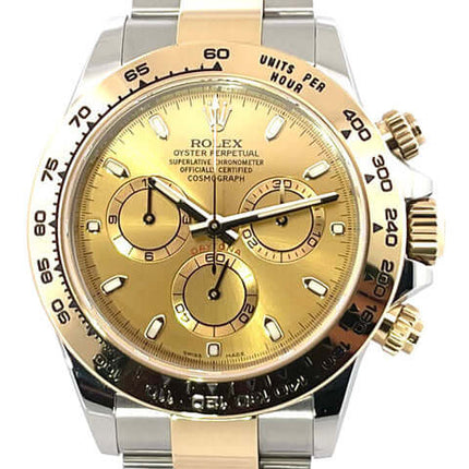 Rolex Daytona Edelstahl Gelbgold 116503 Champagner mit Tachymeterskala und Champagnerfarbenes Zifferblatt.