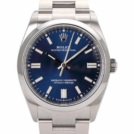 Rolex Oyster Perpetual 36 Ref. 126000 mit blauem Zifferblatt und Edelstahlarmband, wasserdicht bis 10 bar.