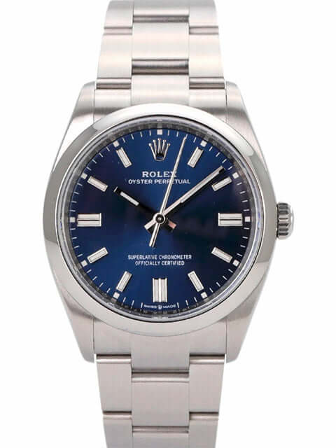 Rolex Oyster Perpetual 36 Ref. 126000 mit blauem Zifferblatt und Edelstahlarmband, wasserdicht bis 10 bar.