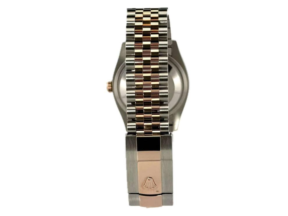 Rückansicht des Rolex Datejust 36 Oystersteel Everose-Gold mit Jubile-Band in Edelstahl und 18 kt Everose-Gold.