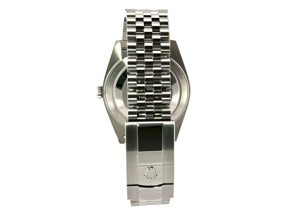 Rückseite der Rolex Datejust 41 Oystersteel Ref. 126300 mit Jubile-Armband und geschlossener Faltschließe aus Edelstahl.