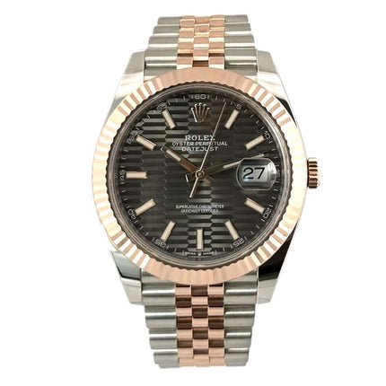 Rolex Datejust 41 Edelstahl Everose-Gold Ref. 126331 mit grauem Riffelzifferblatt und Jubilé-Armband