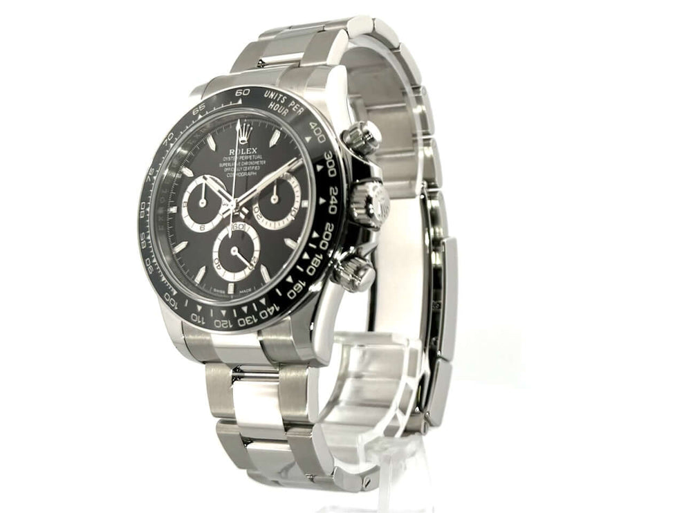 Rolex Daytona Edelstahl 126500LN Schwarz Zifferblatt mit Tachymeterskala und poliertem Oyster Edelstahl Armband