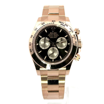 Rolex Cosmograph Daytona 126505 Everose-Gold Schwarz mit 40mm Gehäuse und schwarzem Zifferblatt, Armband aus poliertem 18 kt Everose-Gold