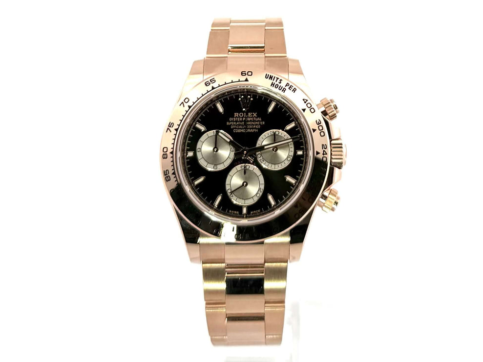 Rolex Cosmograph Daytona 126505 Everose-Gold Schwarz mit 40mm Gehäuse und schwarzem Zifferblatt, Armband aus poliertem 18 kt Everose-Gold