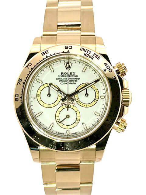 Rolex Cosmograph Daytona Gelbgold 126508 Weiß mit 18 kt Gelbgold Gehäuse und Armband, weißes Zifferblatt, Tachymeter-Lünette, Automatikwerk.