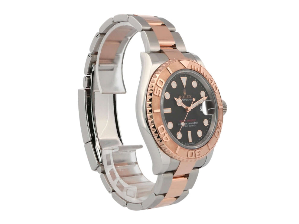 Rolex Yacht-Master 40mm Oystersteel Everose-Gold 126621 Schwarz Zifferblatt, poliertes und satiniertes Edelstahlarmband, beidseitig drehbare Lünette.