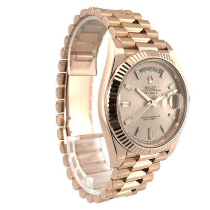 Rolex Day-Date 40 Everose-Gold 228235 Sundust Diamant Armbanduhr mit 18 kt poliertem Gehäuse und Präsident Armband