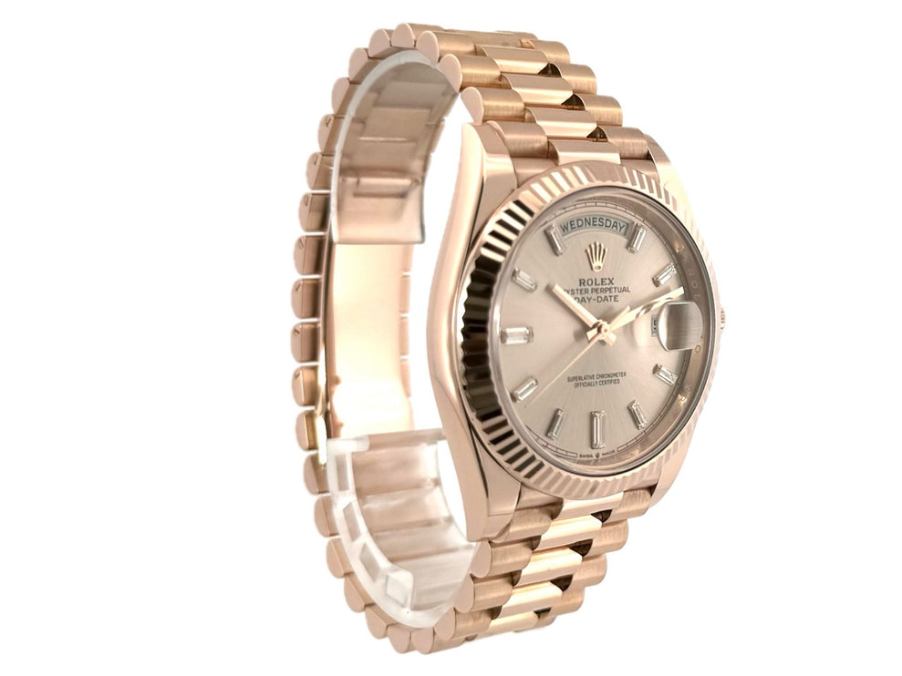 Rolex Day-Date 40 Everose-Gold 228235 Sundust Diamant Armbanduhr mit 18 kt poliertem Gehäuse und Präsident Armband