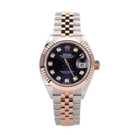 Rolex Datejust 28, Ref. 279171, Edelstahl & Everose-Gold, auberginefarbenes Diamantzifferblatt, Jubile-Band.