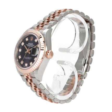 Rolex Datejust 28 Ref. 279171 mit Aubergine Diamantzifferblatt und Jubile-Band aus Edelstahl und Everose-Gold.