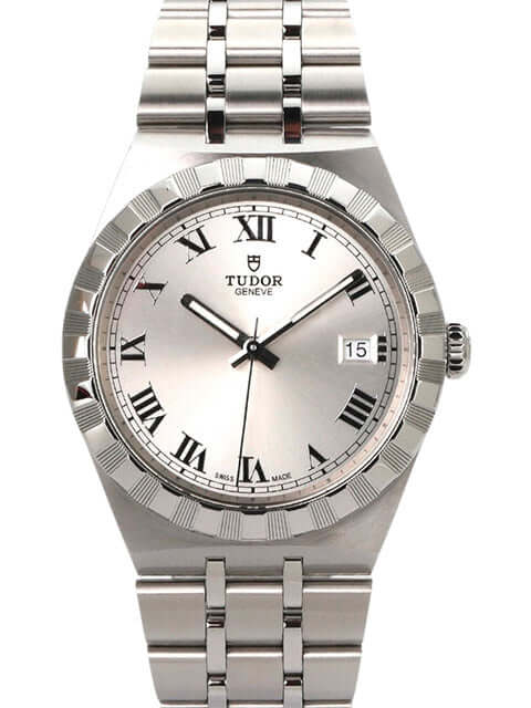 Tudor Royal 38 Ref. M28500-0001 Edelstahlgehäuse, graues Zifferblatt, Leuchtzeiger, Edelstahlband, wasserdicht bis 10 bar.