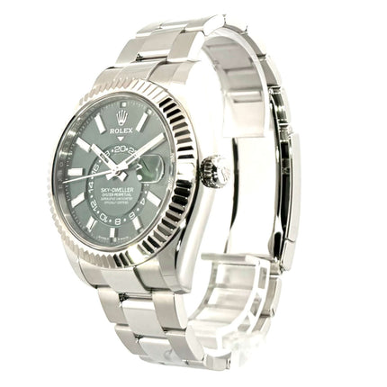 Rolex Sky-Dweller 336934 Grün Edelstahl-Weißgold mit Oyster-Armband und grünem Zifferblatt, poliertes und satiniertes Gehäuse, 42 mm Durchmesser