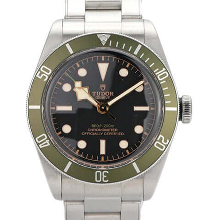 Tudor Black Bay Harrods Edition M79230G-0001, Edelstahl, 41 mm, schwarzes Zifferblatt, grüne Lünette, Automatik.