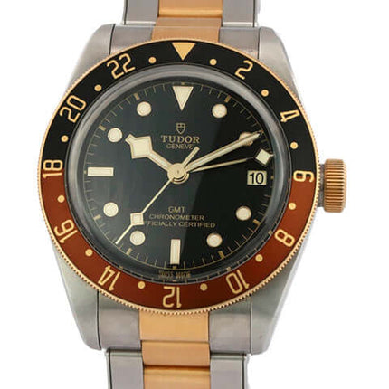 Tudor Heritage Black Bay GMT M79833MN-0001, Edelstahlgehäuse, Gelbgold Lünette, schwarzes Zifferblatt, Edelstahl/Gelbgoldband.