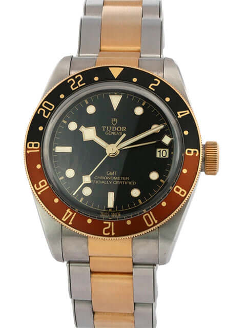 Tudor Heritage Black Bay GMT M79833MN-0001, Edelstahlgehäuse, Gelbgold Lünette, schwarzes Zifferblatt, Edelstahl/Gelbgoldband.