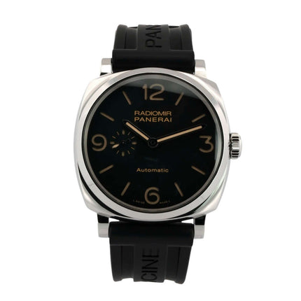 Panerai Radiomir 1940 PAM00572 3 Days Acciaio Automatikuhr aus poliertem Edelstahl mit schwarzem Zifferblatt und Kautschukarmband